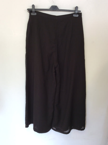 NITYA DARK BROWN WOOL BLEND WIDE LEG TROUSERS SIZE 16