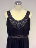 MONSOON BLACK SILK EMBROIDERED, BEADED & SEQUINNED EVENING DRESS SIZE 16