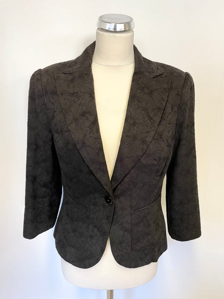 NOA NOA QUEENS CLUB BLACK FLORAL EMBOSSED FITTED JACKET SIZE M