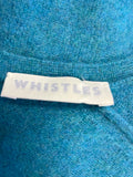 WHISTLES TURQUOISE 100% CASHMERE POCKET FRONT LONG JUMPER SIZE 8