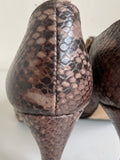 LK BENNETT BROWN SNAKESKIN LEATHER ZIP SIDE HEELS SIZE 3.5/36