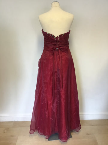 BRAND NEW YUNJAN BURGUNDY STRAPLESS SEQUINNED BALLGOWN & MATCHING WRAP SIZE 12