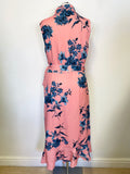 PHASE EIGHT CORAL PINK & TURQUOISE BLUE FLORAL PRINT SLEEVELESS WRAP DRESS SIZE 14
