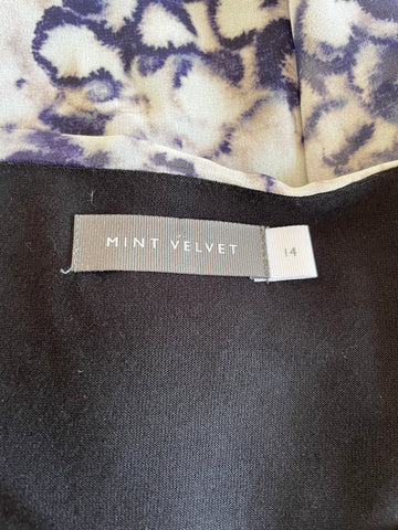 MINT VELVET BLACK & GREY PRINT DUAL LAYER ASYMETRIC CAP SLEEVE TOP SIZE 14