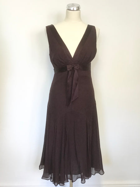 TED BAKER BURGUNDY SILK SLEEVELESS DIT & FLARE SPECIAL OCCASION DRESS SIZE 2 UK 10