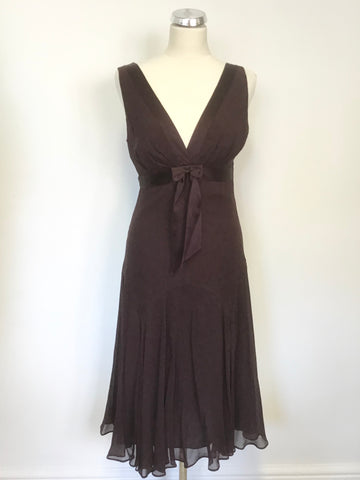 TED BAKER BURGUNDY SILK SLEEVELESS DIT & FLARE SPECIAL OCCASION DRESS SIZE 2 UK 10