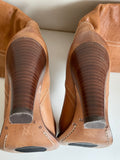 RUSSELL & BROMLEY TAN LEATHER KNEE LENGTH HEELED BOOTS SIZE 6.5/39.5