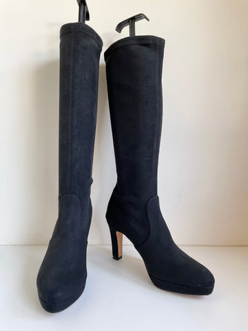 BRAND NEW LK BENNETT BLACK FAUX SUEDE HEELED STRETCH SOCK BOOTS SIZE 3.5/36