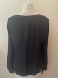 REISS 100% SILK BLACK STUD TRIMMED BLOUSE SIZE L