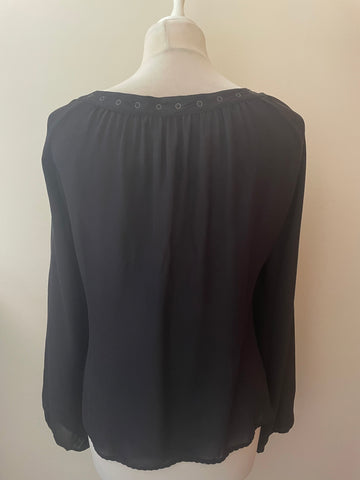 REISS 100% SILK BLACK STUD TRIMMED BLOUSE SIZE L
