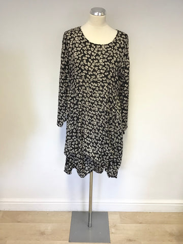 THE MASAI CLOTHING COMPANY NAVY BLUE & WHITE BOW TRIM PARACHUTE HEM DRESS SIZE M