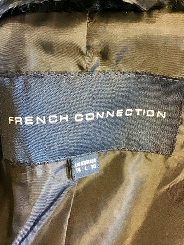 FRENCH CONNECTION BLACK FAUX FUR DOUBLE BREASTED COAT SIZE 14