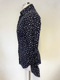 HAWES & CURTIS NAVY & WHITE SPOT PRINT COLLARED FITTED LONG SLEEVED SHIRT SIZE 8
