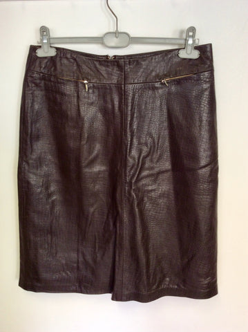 HOUSE OF FRASER DARK BROWN CROC DESIGN LEATHER SKIRT SIZE 16
