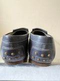 TODS PETROL BLUE/GREY LEATHER POINTED TOE LOAFERS SIZE 6..5/39.5