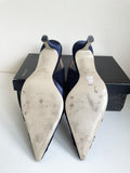 JOHN LEWIS CLUSTER NAVY BLUE SATIN SLINGBACK HEELS SIZE 8/41 & MATCHING SHOULDER BAG