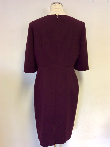 HOBBS BURGUNDY SHORT SLEEVE PENCIL DRESS SIZE 14