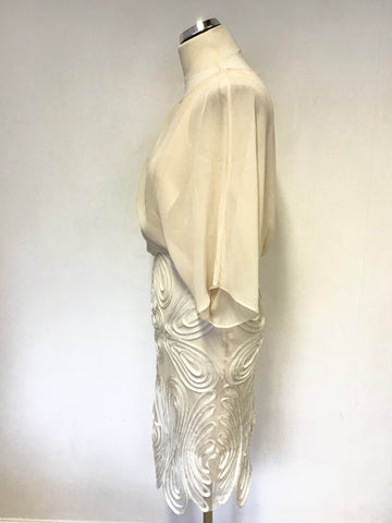 PHASE EIGHT CREAM DRAPED FLOAT BODICE APPLIQUE SKIRT SPECIAL OCCASION DRESS SIZE 8