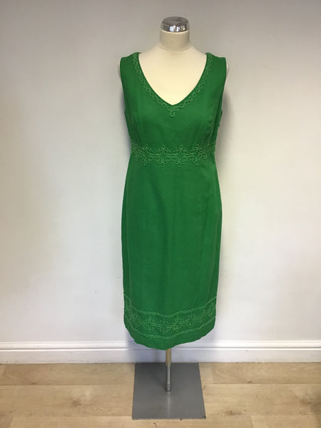BODEN GREEN COTTON APPLIQUÉ TRIM DRESS SIZE 12L
