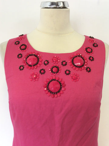 MONSOON PINK BEADED EMBELISHMENT LINEN BLEND DRESS SIZE 10
