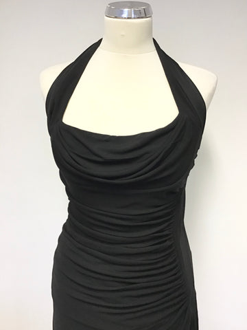 KAREN MILLEN BLACK HALTER NECK DRAPED OCCASION DRESS SIZE 10