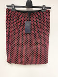 BRAND NEW MARKS & SPENCER RED, GREY & BLACK PATTERNED PENCIL SKIRT  SIZE 10