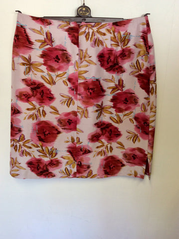 PATSY SEDDON FOR PHASE EIGHT PINK & RED FLORAL SILK SKIRT SUIT SIZE 16