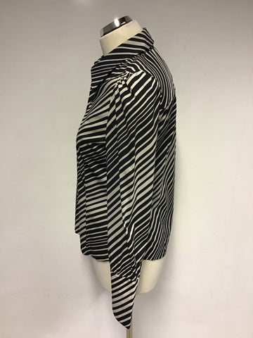 KAREN MILLEN BLACK & CREAM STRIPE LONG SLEEVE DEEP CUFF SHIRT SIZE 12