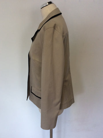 JAEGER FAWN & BLACK EDGE TRIM COTTON JACKET SIZE 16