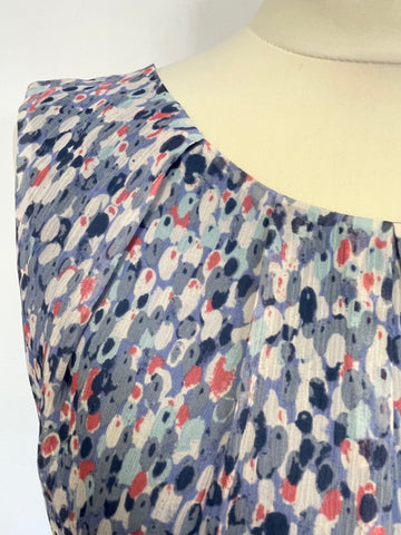 JIGSAW BLUE & PINK PRINT SILK SLEEVELESS FIT & FLARE DRESS SIZE 12