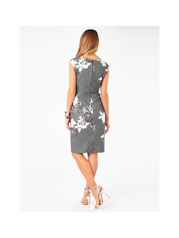 PHASE EIGHT ANALISE GREY FLORAL PRINT PENCIL DRESS SIZE 16