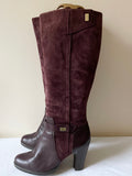 MARKS & SPENCER AUTOGRAPH PLUM SUEDE & LEATHER KNEE LENGTH BOOTS SIZE 8/42