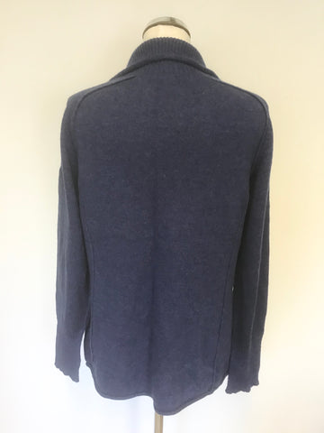 PERUVIAN CONNECTION BLUE 100% ROYAL ALPACA BLUE BUTTON NECK LONG SLEEVE JUMPER SIZE L