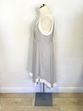 MINT VELVET PALE GREY & WHITE TRIM SLEEVELESS DRESS SIZE 10