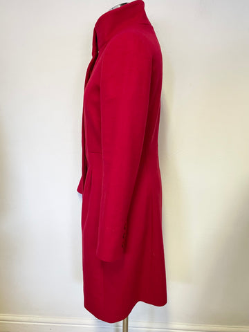 HOBBS RED WOOL & CASHMERE BLEND KNEE LENGTH COAT SIZE 10