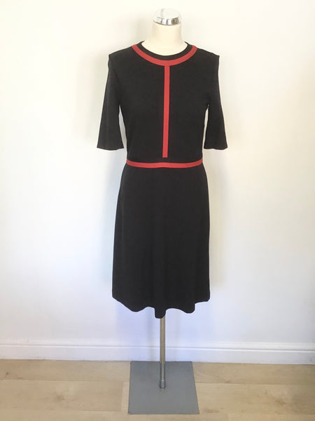 HOBBS NAVY BLUE & RED TRIM SHORT SLEEVE STRETCH JERSEY DRESS SIZE 10