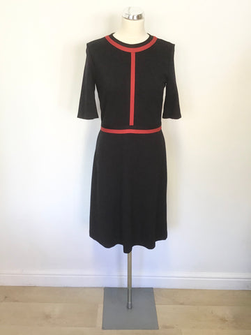 HOBBS NAVY BLUE & RED TRIM SHORT SLEEVE STRETCH JERSEY DRESS SIZE 10