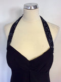 DONNA RICCO BLACK SILK BEADED HALTERNECK COCKTAIL/EVENING DRESS SIZE 12