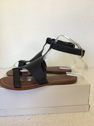 BRAND NEW TORY BURCH NAVY BLUE LEATHER FLAT SANDALS SIZE 5/38