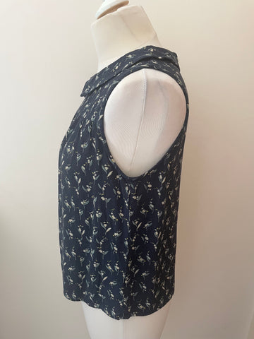 HOBBS NW3 NAVY BLUE DITSY FLORAL PRINT SLEEVELESS TOP SIZE 14