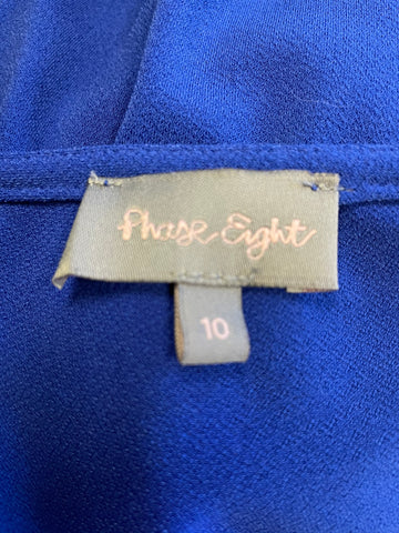 PHASE EIGHT BLUE DRAPED FRONT 3/4 SLEEVE SHIFT DRESS SIZE 10
