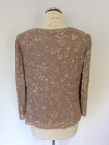 JACQUES VERT TAUPE BEADED & SEQUINNED SILK TOP SIZE 12