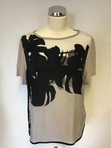 MINT VELVET BEIGE & BLACK PRINT SILK BLEND TOP SIZE 14