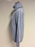 JAEGER LIGHT BLUE WOOL & CASHMERE POLO NECK JUMPER SIZE L