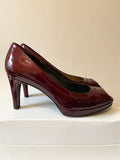 STUART WEITZMAN FOR RUSSELL & BROMLEY DEEP RED/WINE PATENT LEATHER PEEPTOE HEELS SIZE 6/39