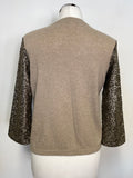 BRAND NEW CRUMPET GOLD SEQUINNED & KNIT BACK CARDIGAN SIZE M