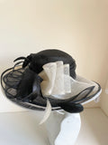 BRAND NEW ROSE BELINDA BLACK & IVORY DOUBLE BRIM BOW & FEATHER TRIM FORMAL HAT