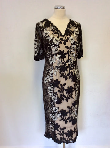 MONSOON BLACK & CREAM LINED EMBROIDERED LACE SPECIAL OCCASION DRESS SIZE 14