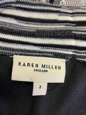 KAREN MILLEN BLACK & WHITE DESIGN FINE KNIT 3/4 SLEEVE DRESS SIZE 2 UK 8/10