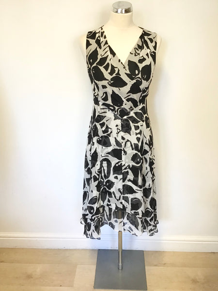 LK BENNETT BLACK & WHITE SILK PRINT SLEEVELESS SPECIAL OCCASION DRESS SIZE 10